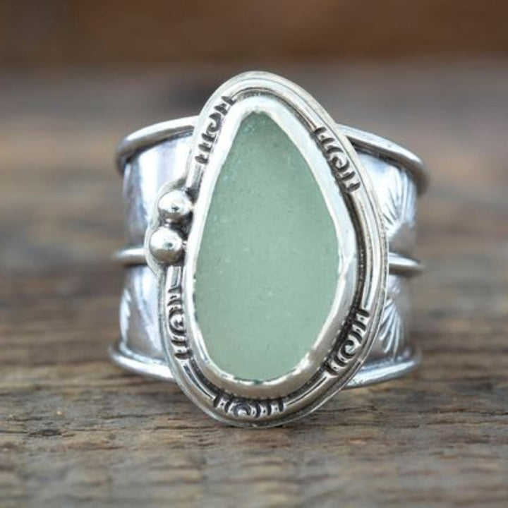 Vintage Green Moonstone Inlay Ring