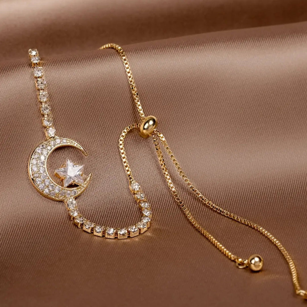 Gold Moon Pendant Bracelets with Zirconia