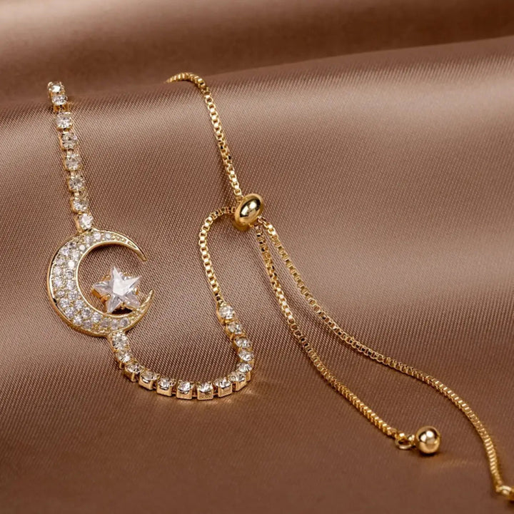 Gold Moon Pendant Bracelets with Zirconia