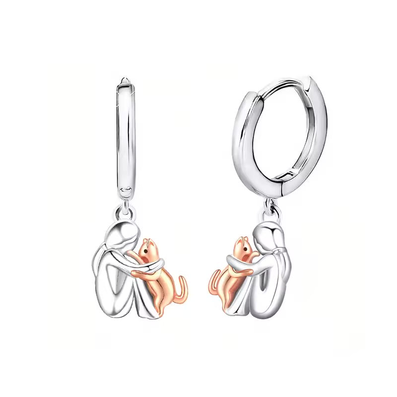 Cat Hug Pendant Necklace with Bonus Earrings – Limited Time Deal!