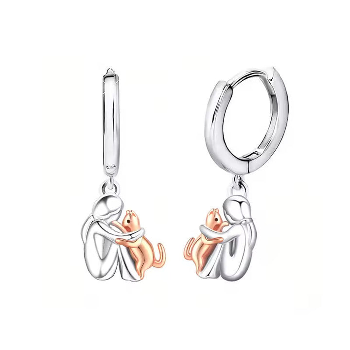 Cat Hug Pendant Necklace with Bonus Earrings – Limited Time Deal!