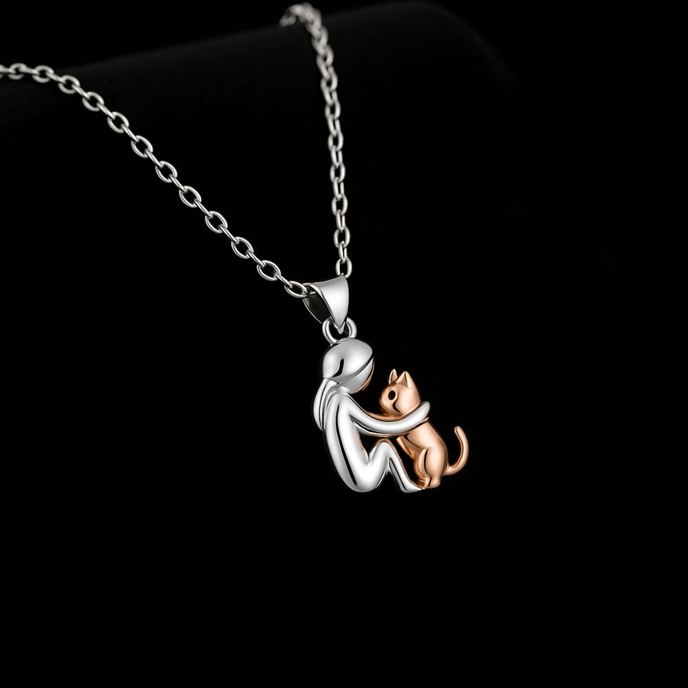 Cat Hug Pendant Necklace with Bonus Earrings – Limited Time Deal!