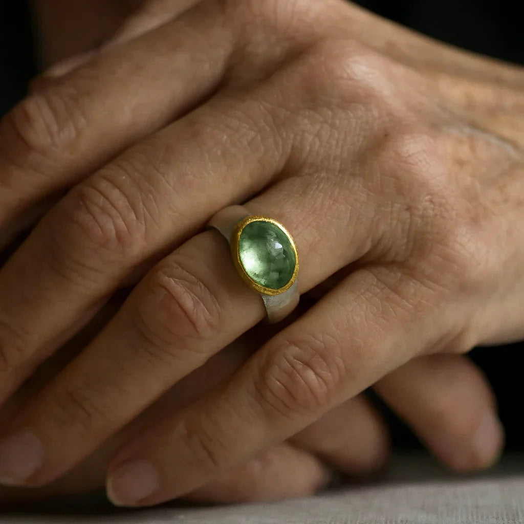 Vintage Green Round Stone Ring