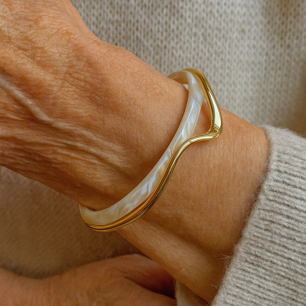 Chic Open White Enamel and Gold Bracelet