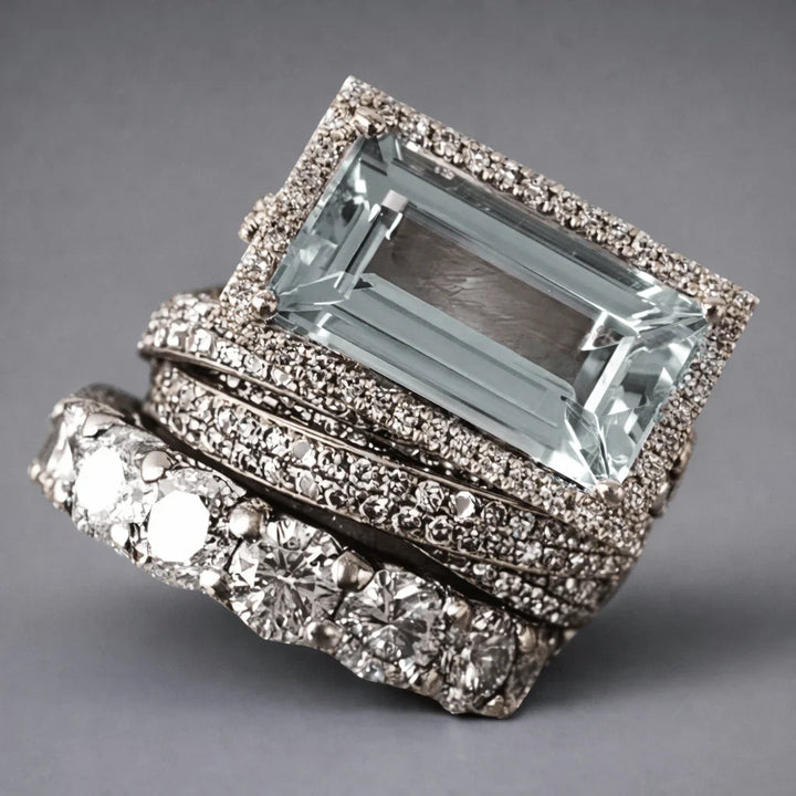 Vintage Turquoise Crystal Ring Set" can be rewritten as "Retro Turquoise Crystal Ring Set.