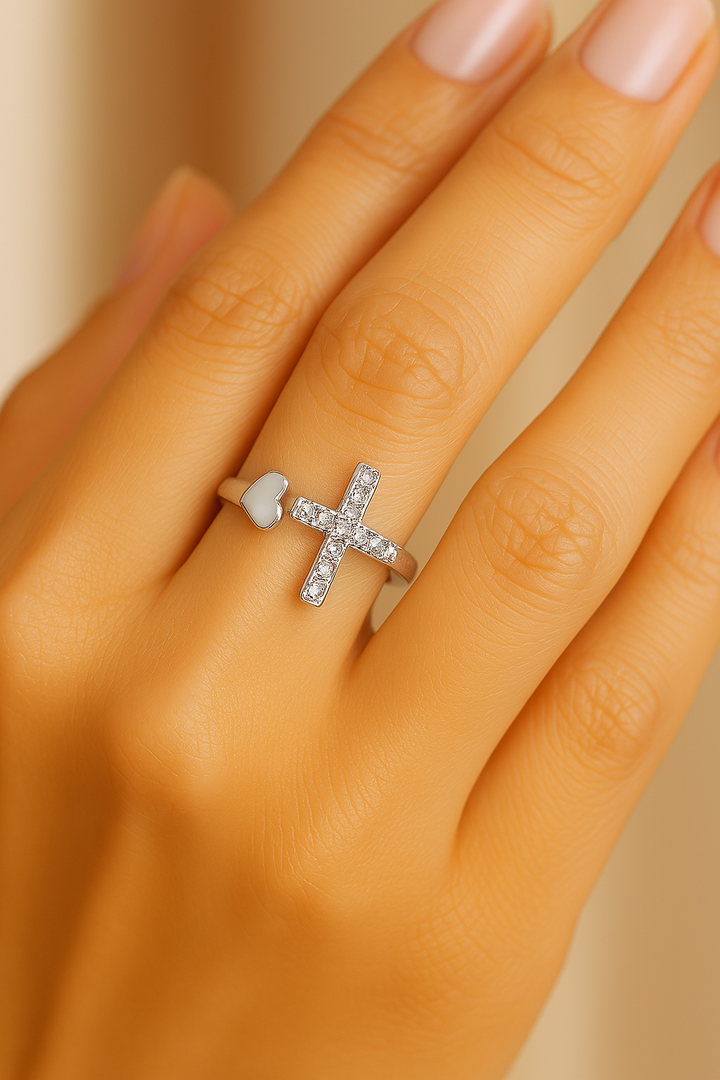 Adjustable Vintage Love Cross Silver Ring