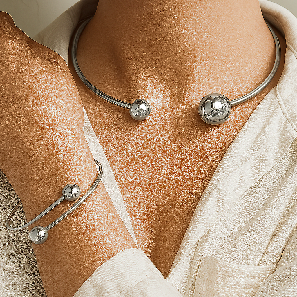 Gold Necklace and Cuff Bracelet Set