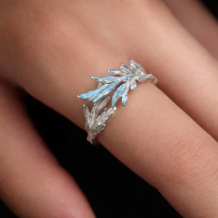 Vintage Silver Blue Leaf Ring