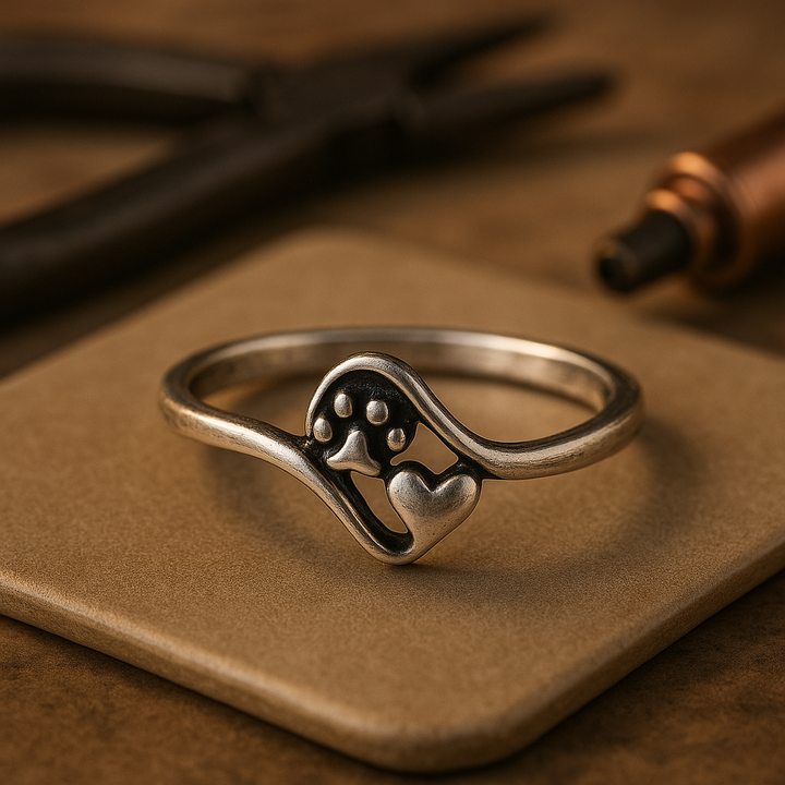 Vintage Sterling Silver Heart Fingerprint Ring
