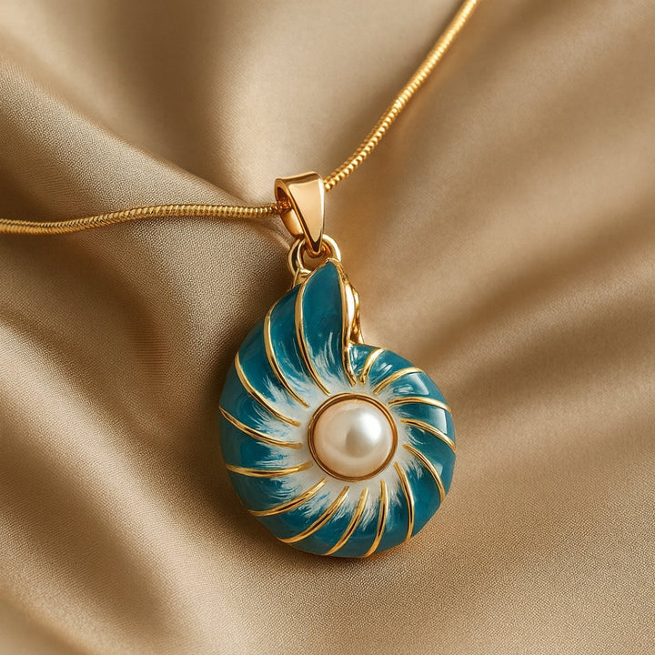 Blue Shell and Pearl Necklace