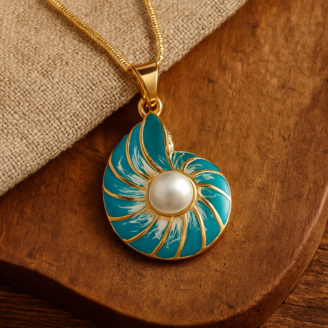 Blue Shell and Pearl Necklace