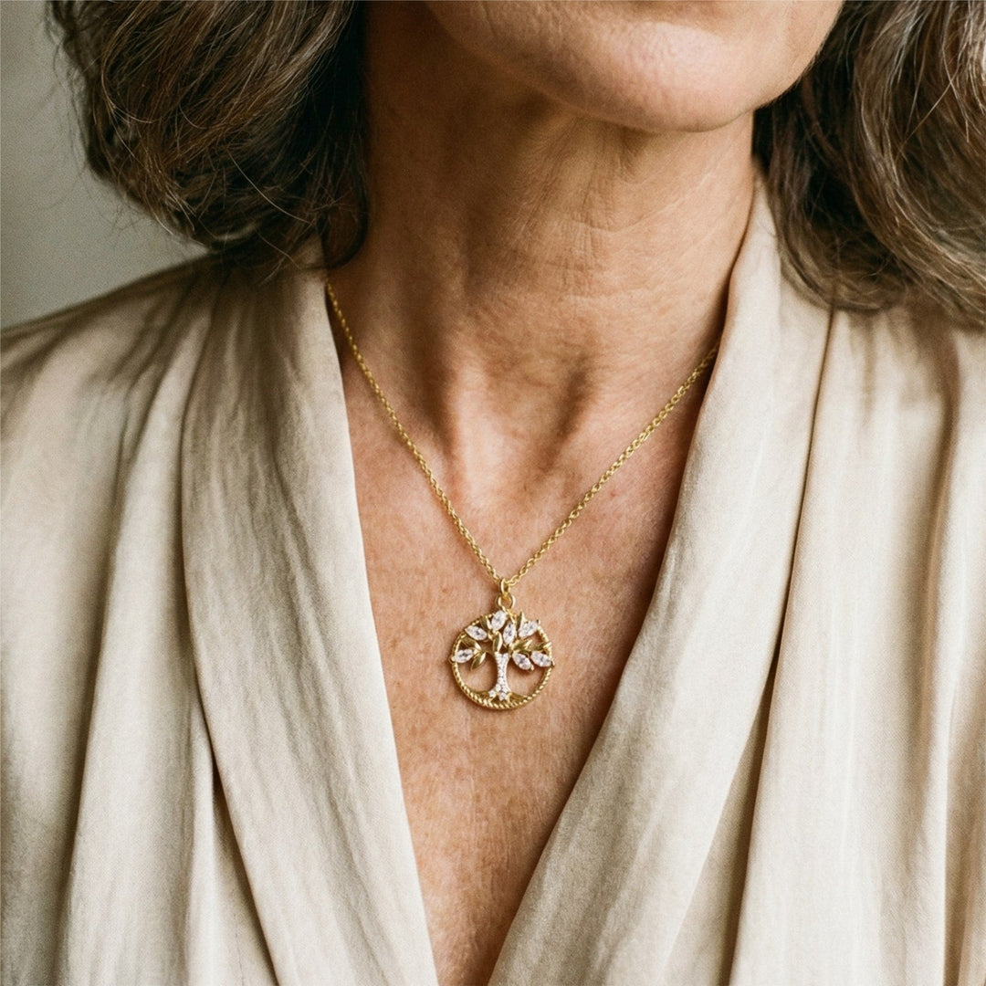 Gold Tree of Life Pendant with Zirconia