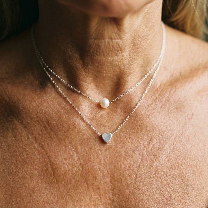 Pearl-Embellished Silver Heart Necklace