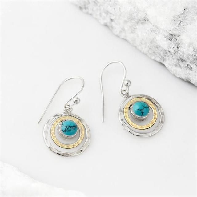 Boho Saturn Earrings with Turquoise in Silver and Gold