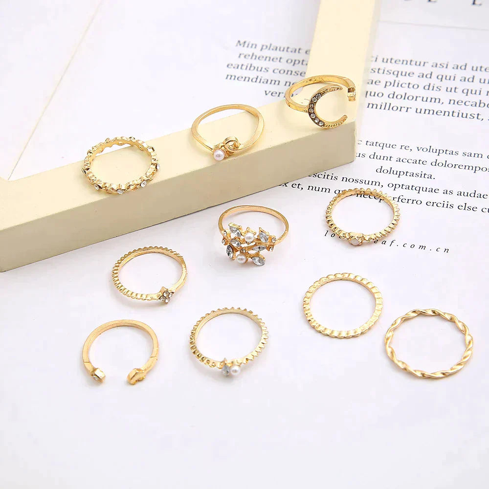 10-Pair Silver & Gold Ring Set