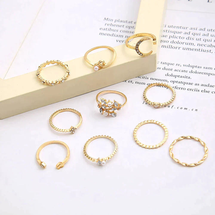 10-Pair Silver & Gold Ring Set