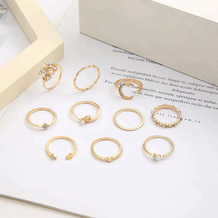 10-Pair Silver & Gold Ring Set