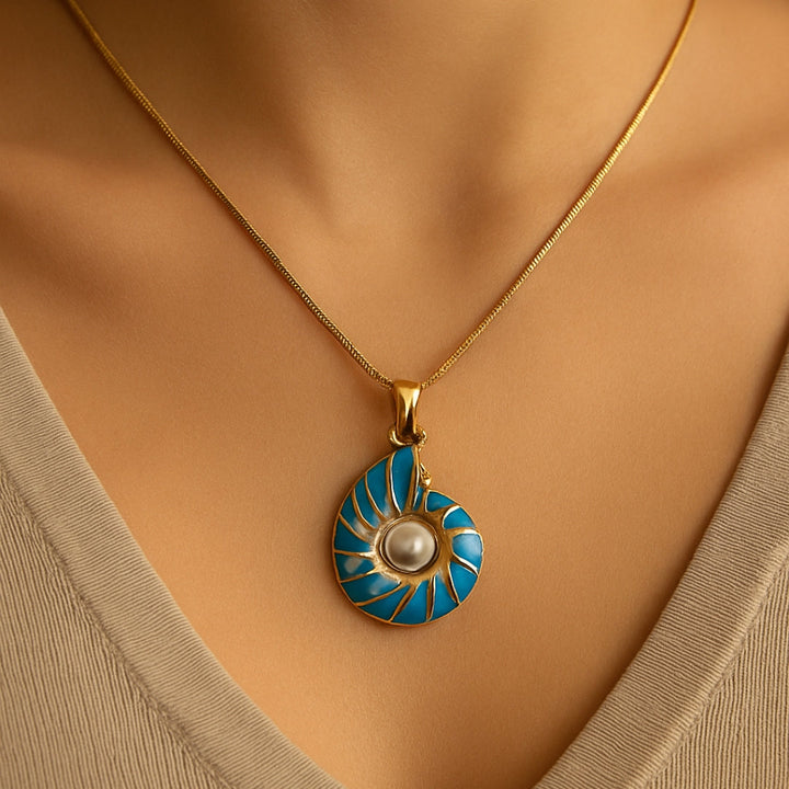 Blue Shell and Pearl Necklace