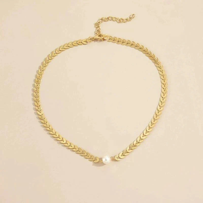 Gold Greek Collar with Pearl Accent