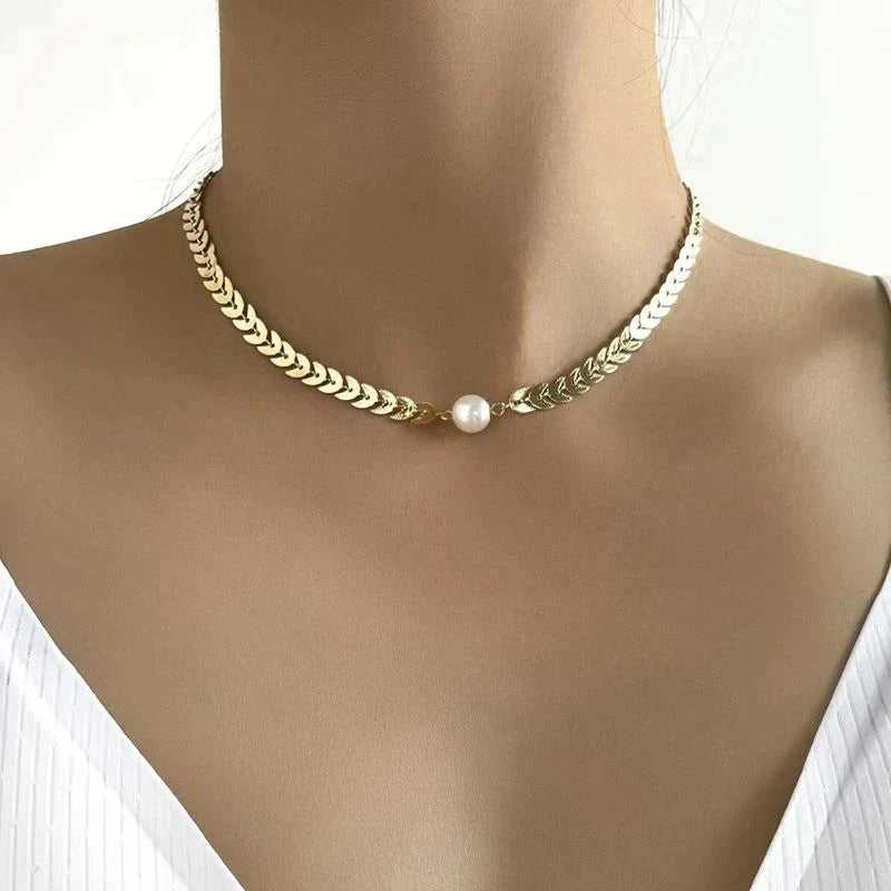 Gold Greek Collar with Pearl Accent