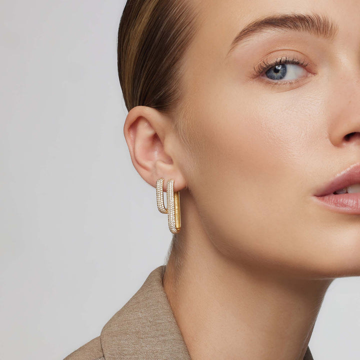 Gold Diamond Icon Hoop Earrings
