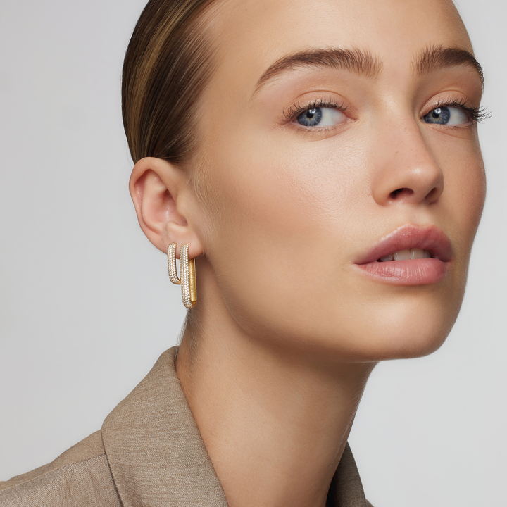 Gold Diamond Icon Hoop Earrings