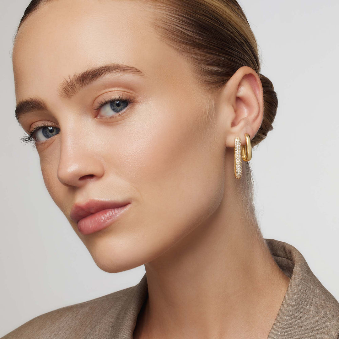 Gold Large Diamond Icon Hoop Earrings