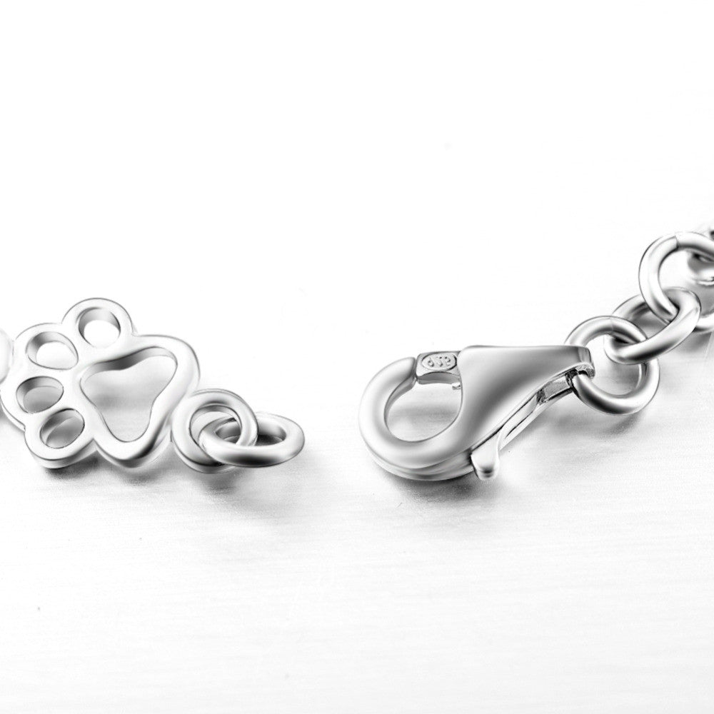 Pure Silver Dog Paw and Bone Charm Bracelet