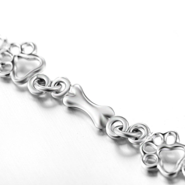 Pure Silver Dog Paw and Bone Charm Bracelet