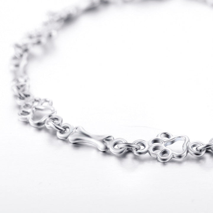 Pure Silver Dog Paw and Bone Charm Bracelet