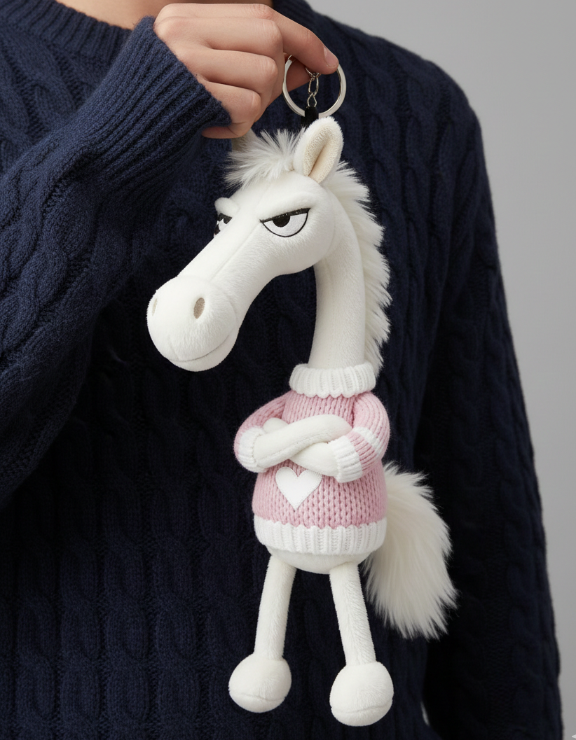Cheeky Horse White & Pink Keychain