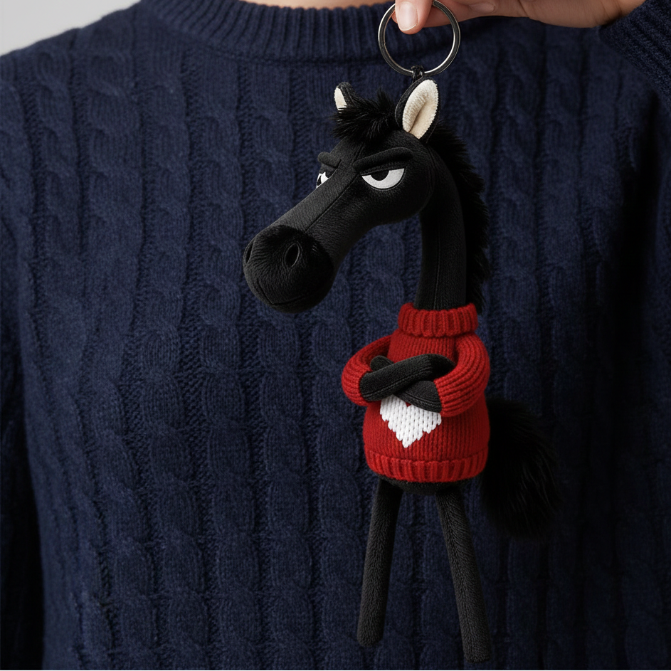 Cheeky Horse Heart Keychain - Black & Red