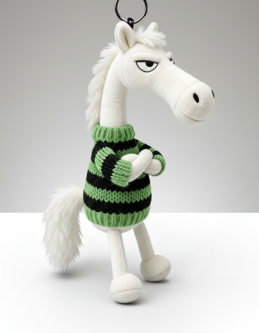 Cheeky Horse White & Green Keychain