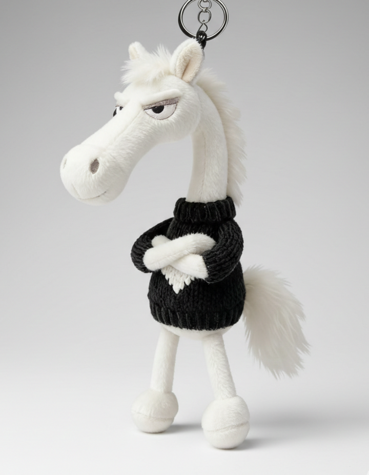 Sassy Horse Keychain - White with Black Heart