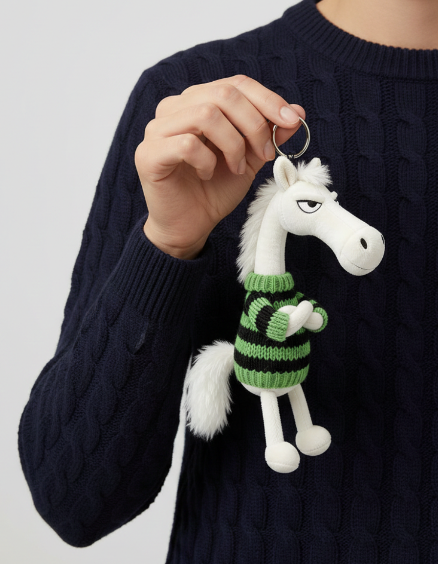 Cheeky Horse White & Green Keychain
