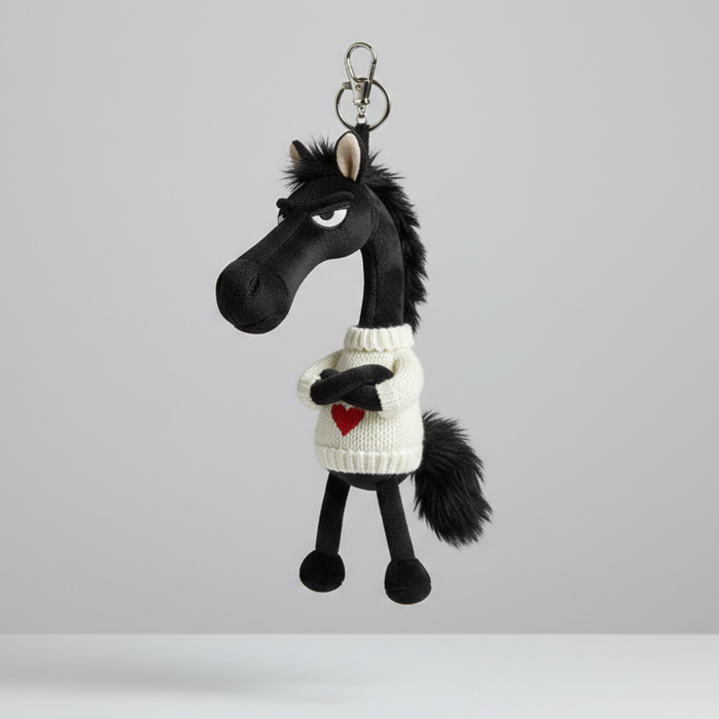 Cheeky Horse Heart Keychain - Black & White