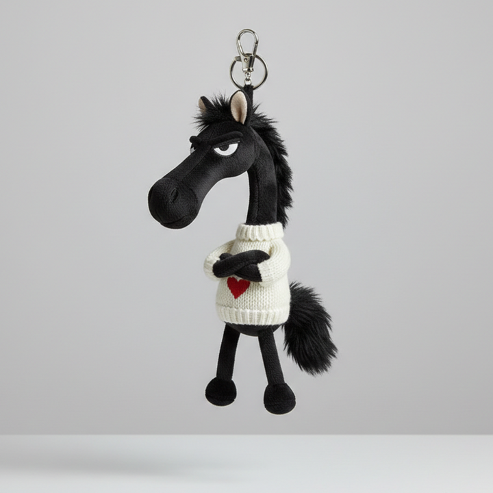 Cheeky Horse Heart Keychain - Black & White