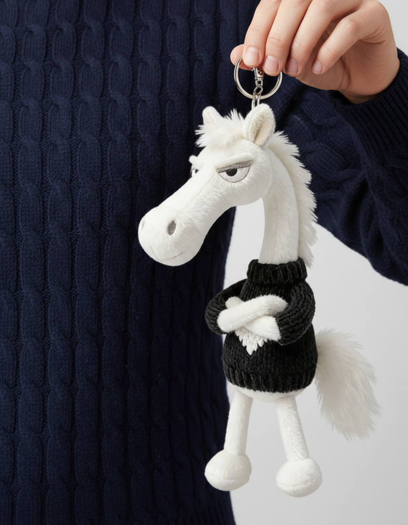 Sassy Horse Keychain - White with Black Heart