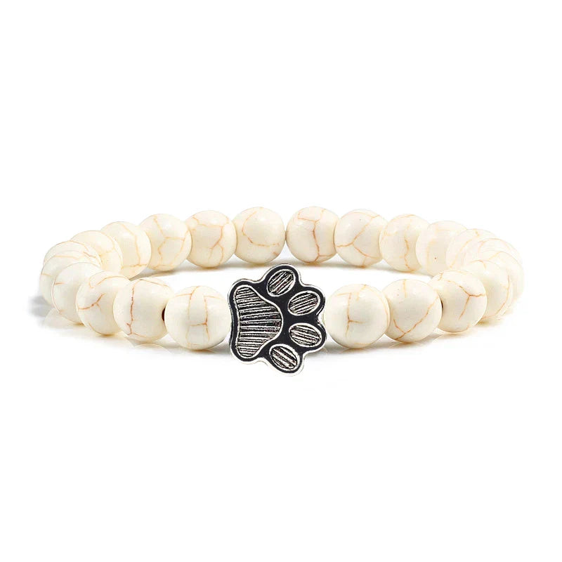 Natural Stone Bead Paw Bracelet