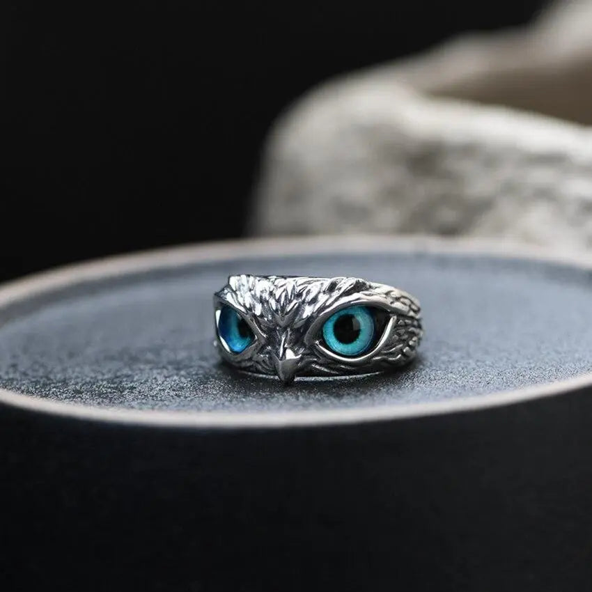 Adjustable Silver Lucky Owl Ring with Opal
