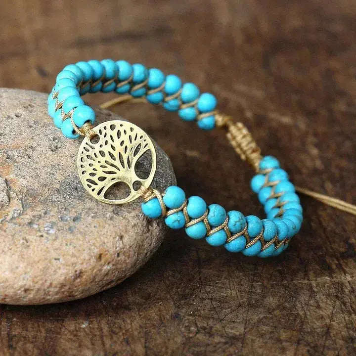 Turquoise Stone Handcrafted Tree of Life Bracelet