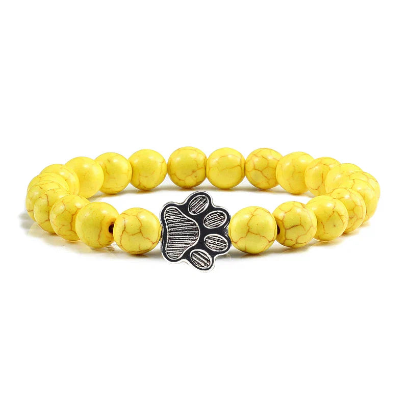 Natural Stone Bead Paw Bracelet