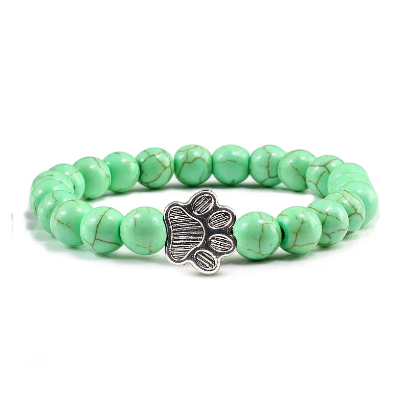 Paw Print Natural Stone Bead Bracelet