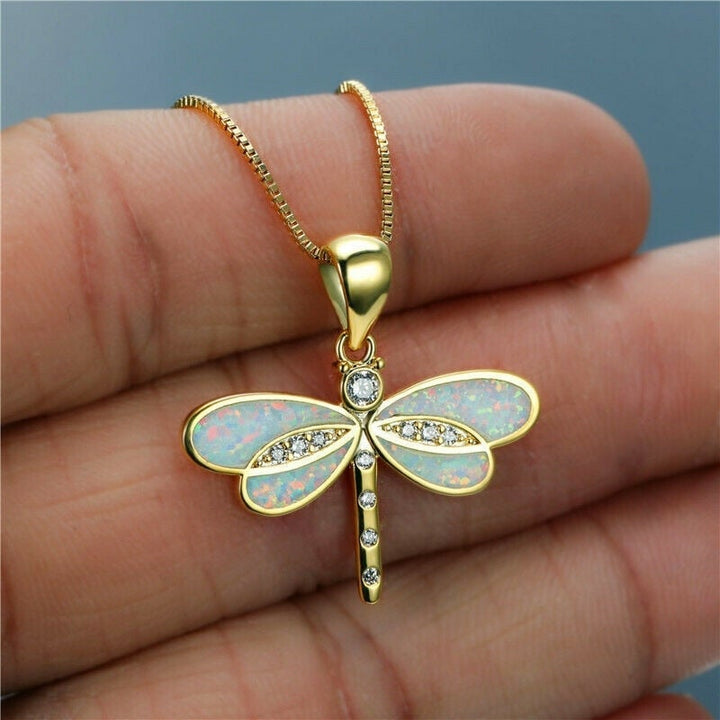 Opal Gold Dragonfly Necklace
