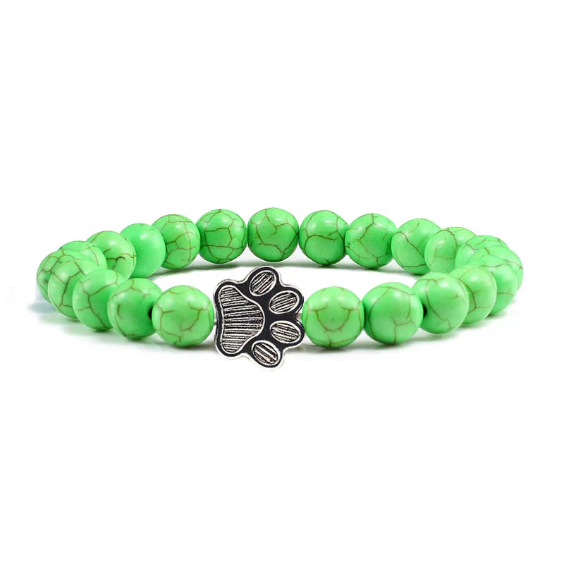 Natural Stone Bead Paw Bracelet