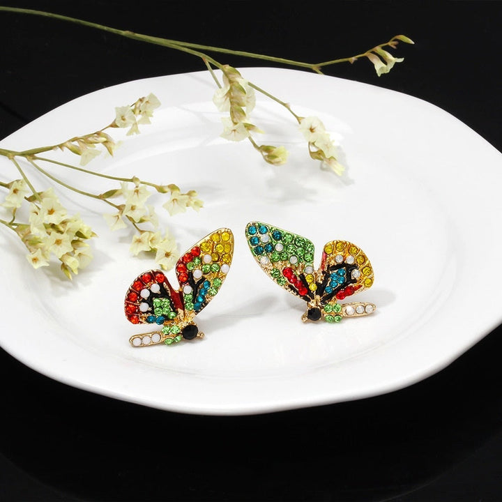 Colorful Butterfly Stud Earrings with Zirconia