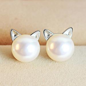 Kitten Pearl and Silver Earrings