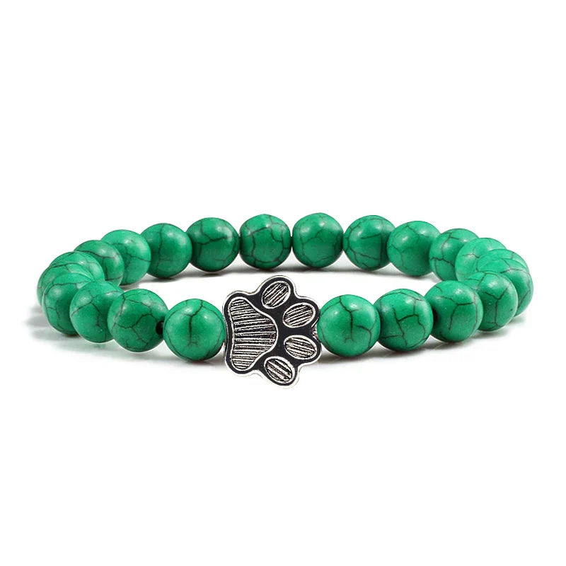 Natural Stone Bead Paw Bracelet