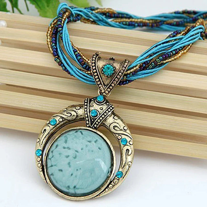 Vintage Collar with Ethnic Green Crystal Pendant