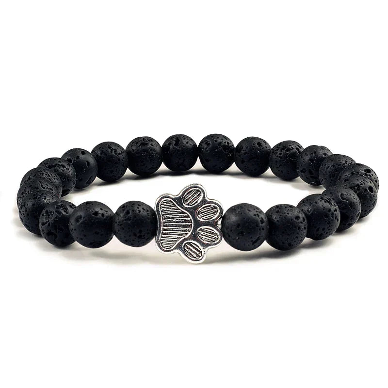 Paw Print Natural Stone Bead Bracelet